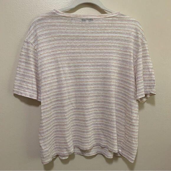 Vince Short Sleeve Striped Line  Tee - Cream brown orange pink size large - Picture 7 of 7